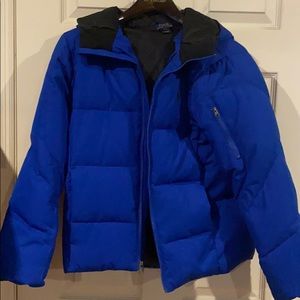 Polo puffer coat. Royal blue